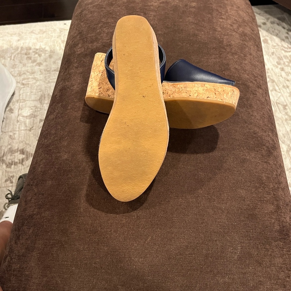 The Spanish Sandal Co. Women’s Leather Cork Wedges Size 39 Navy - Picture 10 of 14